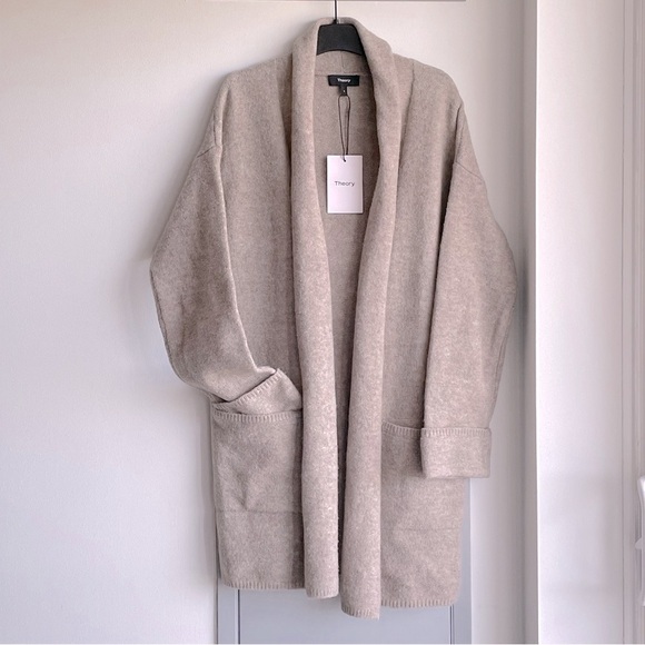 Theory Sweaters - Theory Neutral Shawl-Collar Open Cardigan in Taupe